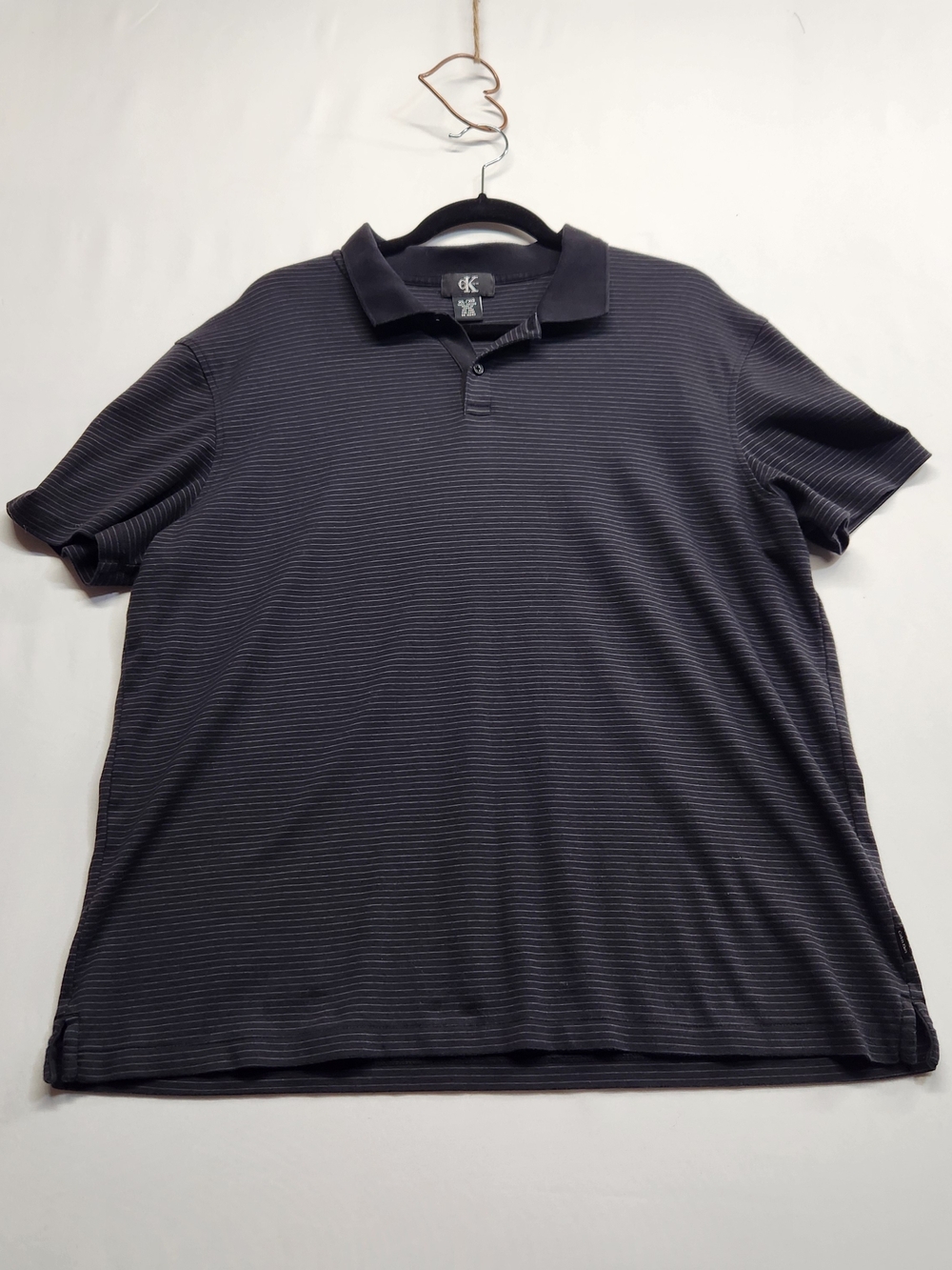 ⭐️Calvin Klein Striped Polo Shirt Golf XL Black Gray Tech Knit Liquid Touch